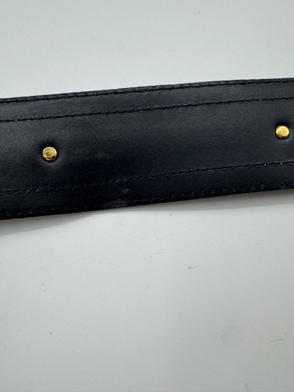 Vintage Escada Belt West Germany Navy/Green Gold Medallion Leather Belt EU 38 /S - Picture 8 of 12